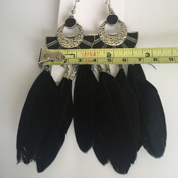 Native Style Black Feather Hook Dangle Earrings - Picture 6 of 7